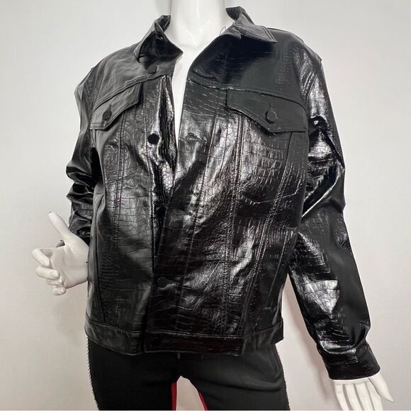 Princess Polly Faux Leather Vegan Crocodile Pattern Moto Jacket -- XS/S - Picture 5 of 14